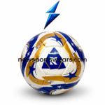 32 panel training football with blue gold graphics air retention bladder and textured PU surface
