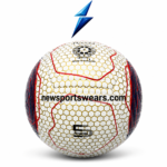 White and gold textured soccer ball with honeycomb pattern and stitched panel