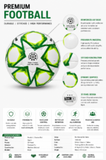 Premium PU match practice football with neon green graphics textured grip and air retention bladder