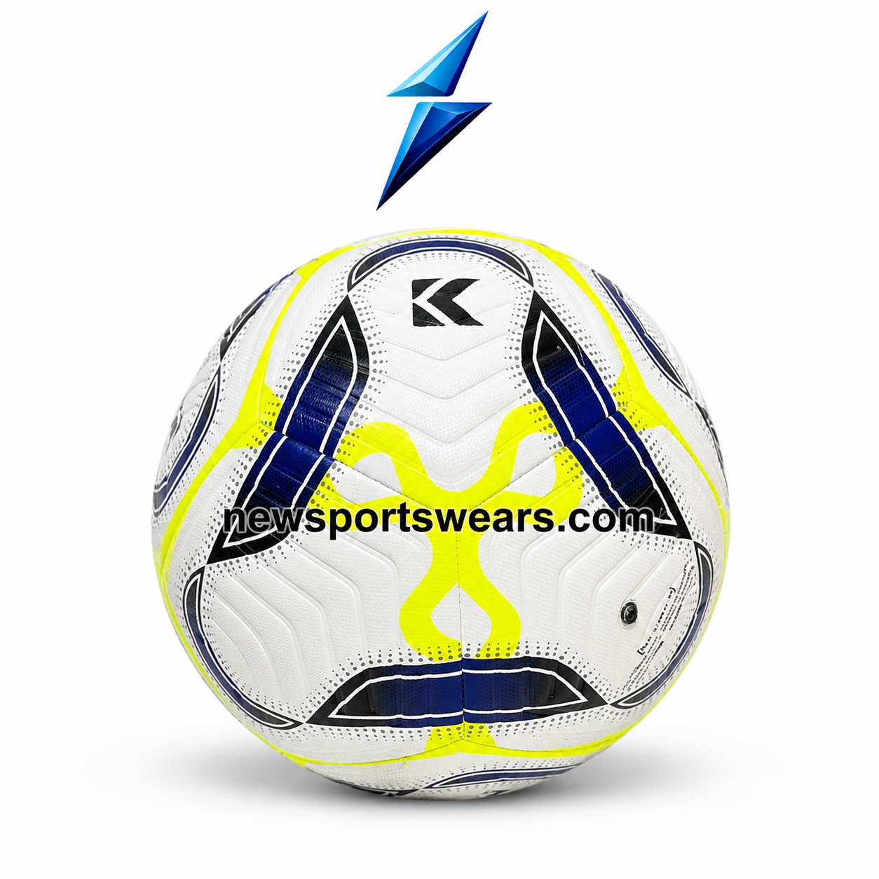White Neon Yellow PU Football for OEM Branding PU soccer ball custom logo football with navy blue curved graphics neon yellow design and textured PU surface