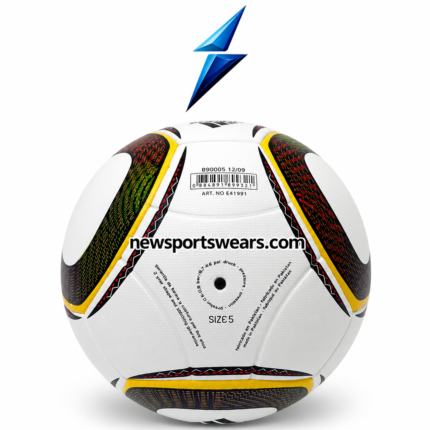OEM training football with white textured panels, black yellow accents, valve details and custom logo area