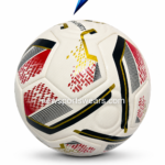 Custom soccer ball with white red black and gold graphics for training match play and club use