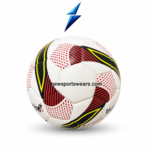 Durable match practice soccer ball with PU style surface and bold red black yellow design