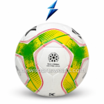 Premium PU match practice football with yellow green graphics stitched panels and air retention bladder