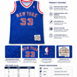 Blue basketball jersey with red white trim and number 33 front design