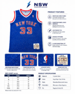 Blue basketball jersey with red white trim and number 33 front design
