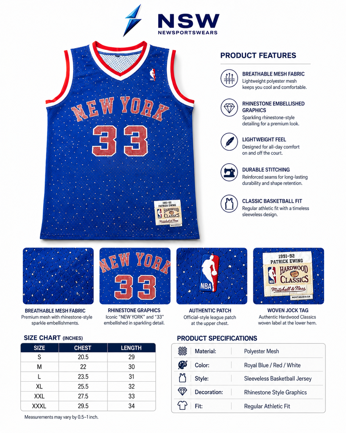 Blue Basketball Jersey Front View Blue basketball jersey with red white trim and number 33 front design