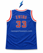 Blue basketball jersey mesh fabric with sparkling surface details