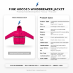 Pink colour range windbreaker jacket with zipper, elastic hem, side pockets, and chest logo placement