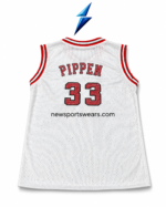 White mesh basketball jersey with red black collar and sleeve trim