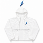 New Sports Wear Custom Windbreaker Jackets shown zip open with white shell and blue NSW chest logo