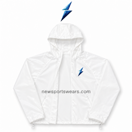 New Sports Wear Custom Windbreaker Jackets shown zip open with white shell and blue NSW chest logo