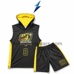 Alt text: NSW Basketball Jersey and Shorts Set in black and yellow with hooded j