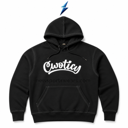 NSW Custom Logo Hoodie black rear view with plain back panel, double-layer hood and grey shoulder stitching by New Sports Wear