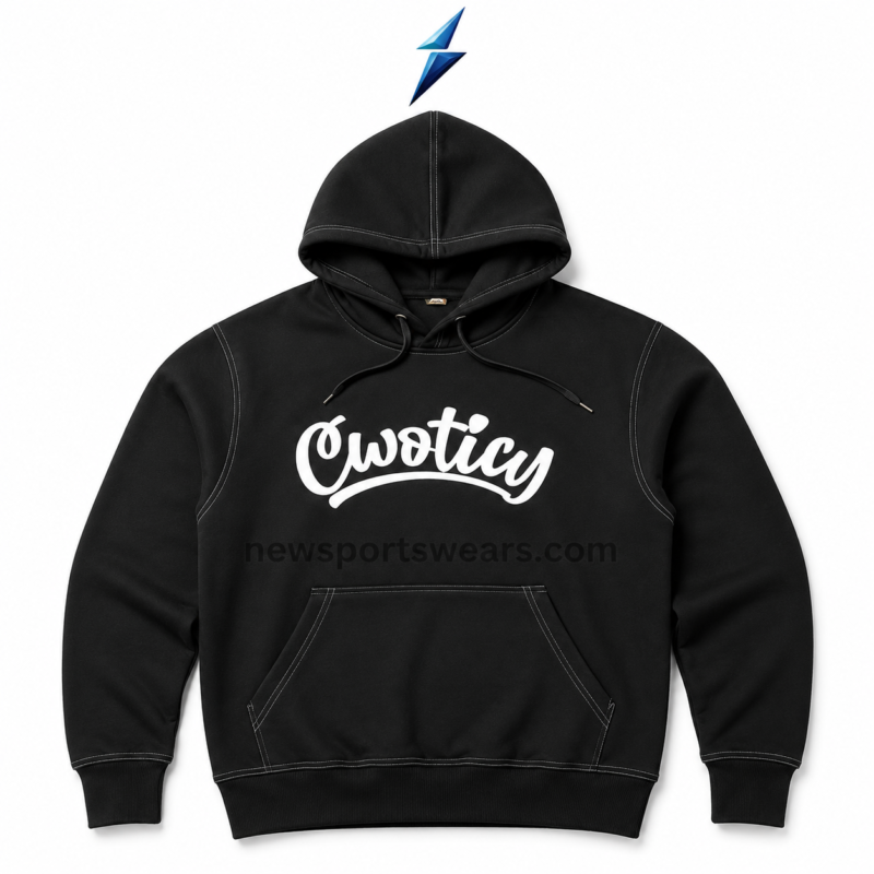 NSW Custom Logo Hoodie black rear view with plain back panel, double-layer hood and grey shoulder stitching by New Sports Wear