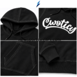 NSW Custom Logo Hoodie in black with white chest logo, contrast stitching, drawstring hood and kangaroo pocket by New Sports Wear