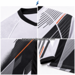 Custom Motocross Jerseys back view with black world map, motorcycle rider, mountains, and orange accents by NSW New Sports Wear