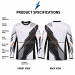 Custom Motocross Jerseys front view in white, black, and orange with adventure rider graphic by NSW New Sports Wear
