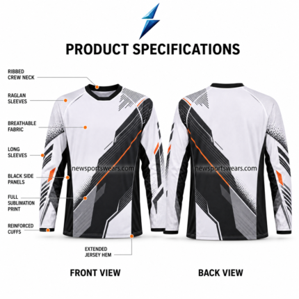 Custom Motocross Jerseys front view in white, black, and orange with adventure rider graphic by NSW New Sports Wear