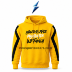 NSW custom pullover hoodie in yellow and black with front graphic, drawstring hood and kangaroo pocket by NEW SPORTS WEAR