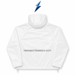 NSW Custom Windbreaker Jackets white back view with raglan stitching, plain rear panel and adjustable hem