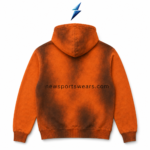 New Sports Wear Acid Wash Zip Up Hoodie back view with plain orange and dark-brown washed panel