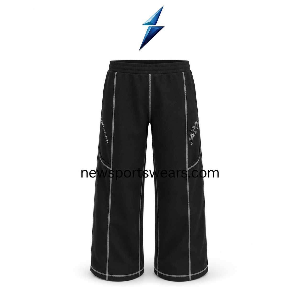 new-sports-wear-baggy-sweatpants-back-view New Sports Wear baggy sweatpants back view with grey vertical seams and curved panels