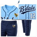 NEW SPORTS WEAR Custom Baseball Uniforms showing blue mesh and stitched piping