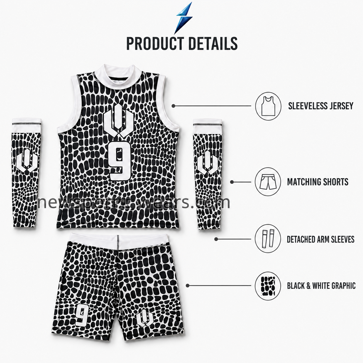 new-sports-wear-basketball-arm-sleeves Custom Basketball Teamwear NSW and New Sports Wear detachable basketball arm sleeves with black-and-white graphic pattern and emblems