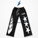 NEW SPORTS WEAR Black Baggy Sweatpants plain rear view with wide legs and double-stitched hems