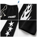NEW SPORTS WEAR Black Baggy Sweatpants with white flame and irregular star graphics