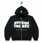 NSW graphic hoodie for men in black with white Outside the Box front print and full zipper