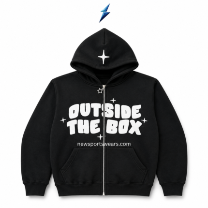 NSW graphic hoodie for men in black with white Outside the Box front print and full zipper