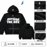 NSW black graphic hoodie for men with white hood star and decorative star zipper pull