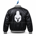 NEW SPORTS WEAR Custom bomber jacket back view with large white Spartan helmet graphic