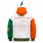 NEW SPORTS WEAR Custom Zip Up Hoodie back with orange elephant graphic and contrasting sleeves