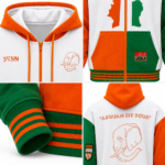 NEW SPORTS WEAR Custom Zip Up Hoodie with orange green pockets and striped ribbed hem