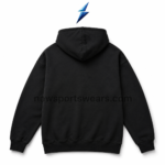 NEW SPORTS WEAR DTF Hoodies back view with plain black fleece panel, dropped shoulders and double-layer hood
