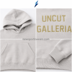 NEW SPORTS WEAR pale-gold UNCUT GALLERIA hoodie embroidery close-up