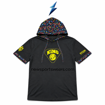 NEW SPORTS WEAR Graphic hooded T-shirt back with patterned hood and yellow upper-back print