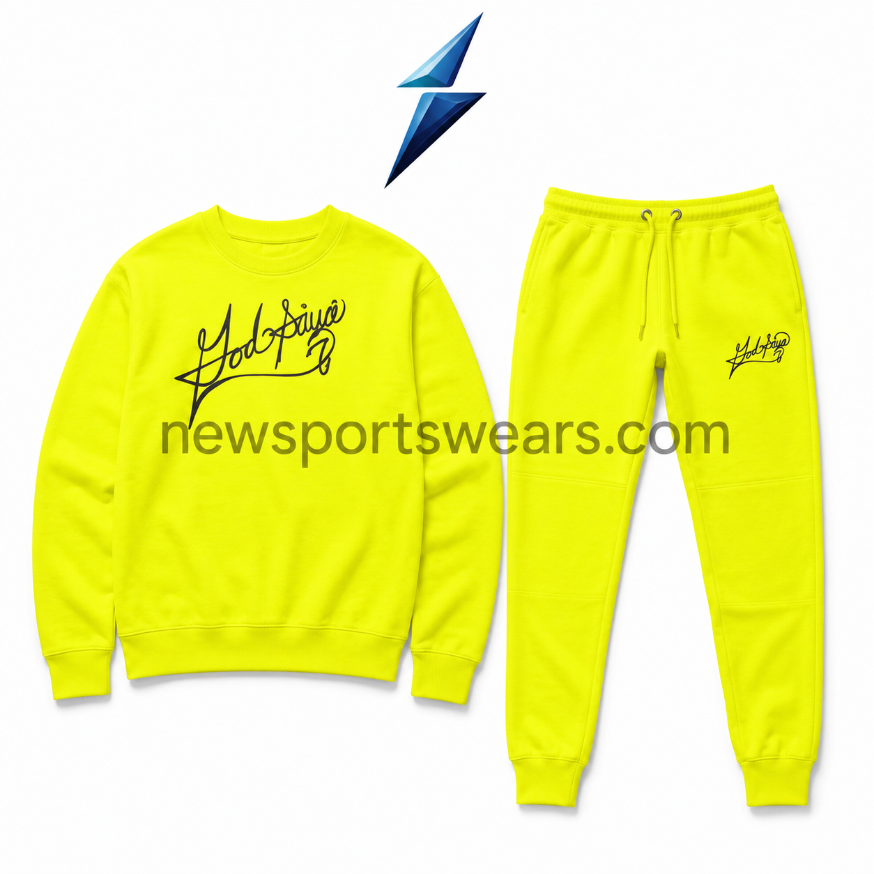 new-sports-wear-graphic-sweatsuit-set NSW Sweatsuit Set in neon yellow with black graphics by NEW SPORTS WEAR