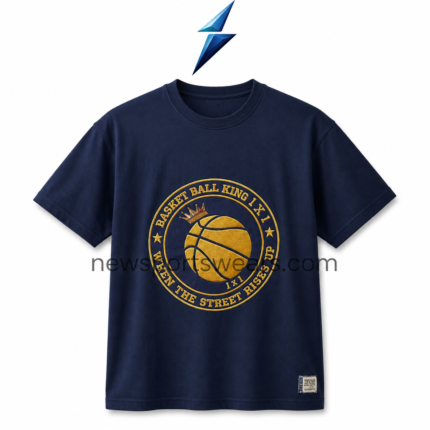 NEW SPORTS WEAR graphic t shirt with a clean plain navy back