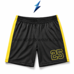 New Sports Wear black and yellow hooded basketball uniform back view with matching shorts