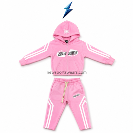 NSW Kids tracksuit in pink with zip hoodie, matching joggers and white stripe details
