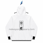 New Sports Wear Men’s hooded tracksuit showing black zip pockets and patterned drawcords
