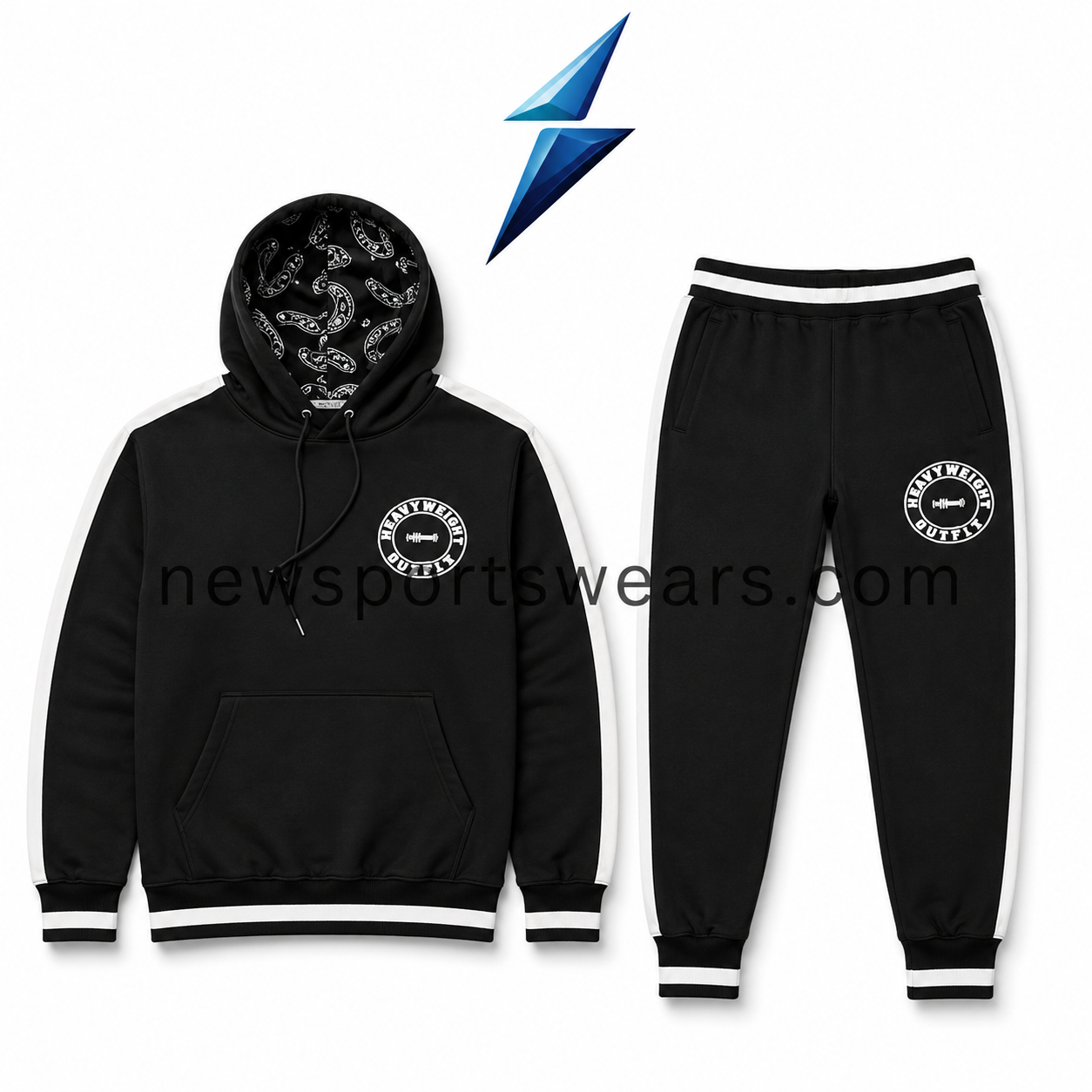 new-sports-wear-mens-tracksuit-set-details NEW SPORTS WEAR Men’s Tracksuit Set with paisley-lined hood and NSW chest emblem