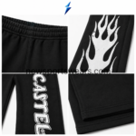 NEW SPORTS WEAR Men’s Wide Leg Sweatpants detail with vertical outlined CASTEL lettering on the right leg