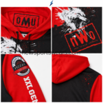 NEW SPORTS WEAR printed hoodie sleeve with white lettering and decorative shoulder patch