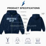 NEW SPORTS WEAR Rhinestone Hoodie with navy back panel, stitched hood and silver embellishments