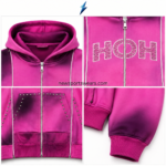 NEW SPORTS WEAR cropped zip hoodie with plum gradient pocket and metallic stud placement